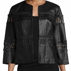Lafayette 148 New York Brown Leather Jacket with Fringe